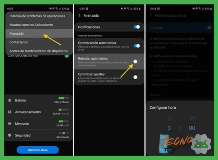 ¿Cómo configurar la programación diaria automática de encendido y apagado en un dispositivo?