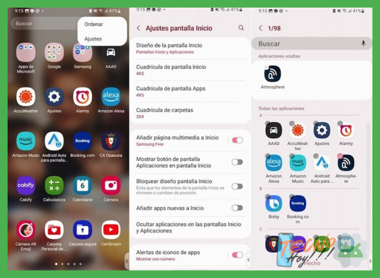 ¿Cuál es el procedimiento para acceder y visualizar nuevamente las aplicaciones que han sido ocultadas utilizando los métodos nativos del dispositivo?