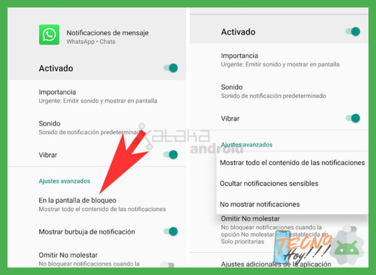 ¿Cuál es el procedimiento para ocultar el texto de las notificaciones en la pantalla de bloqueo sin desactivarlas por completo?